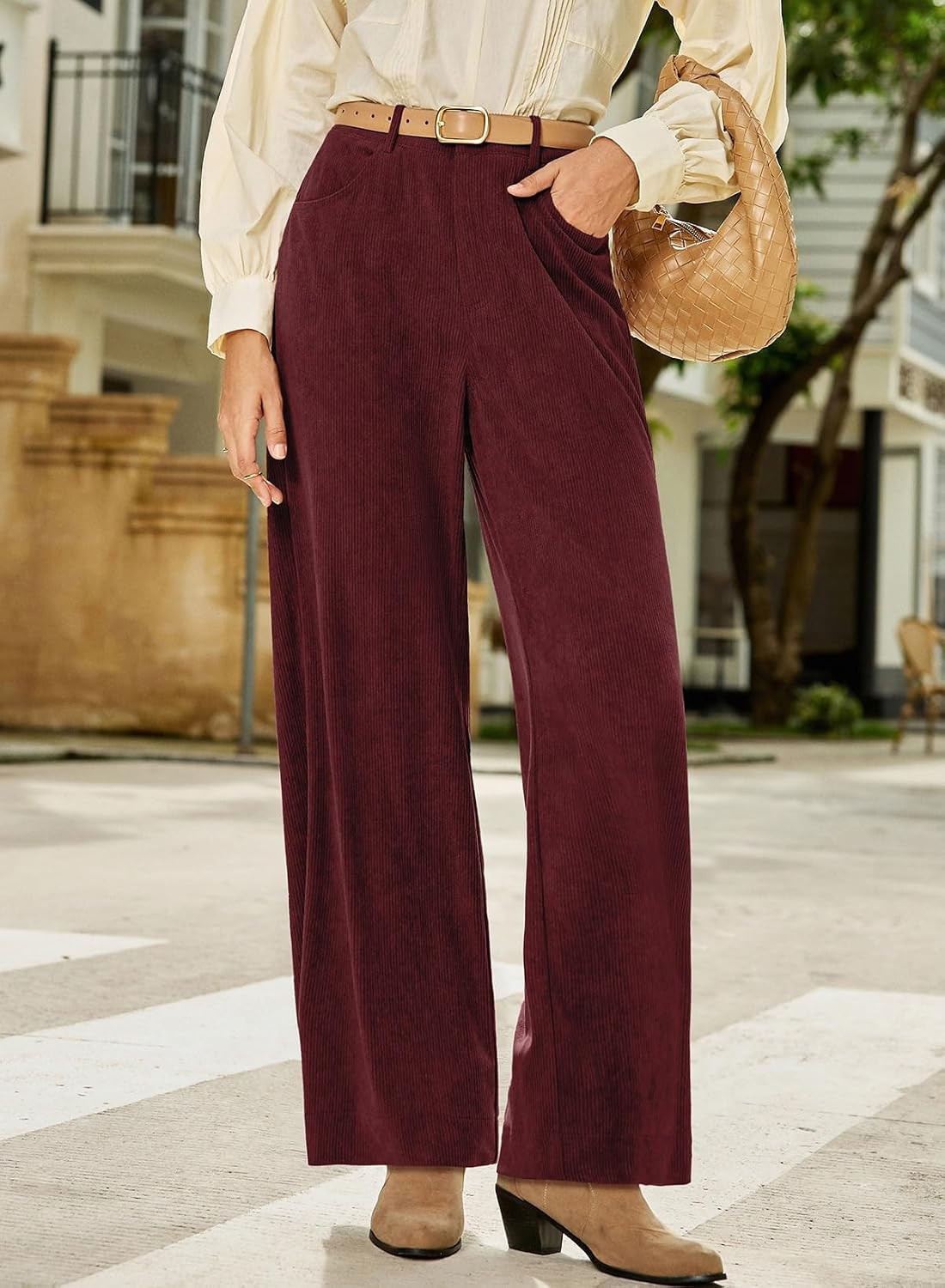 Sidefeel Women's Wide Leg Corduroy Pants High Waisted Baggy Trousers | Amazon (US)