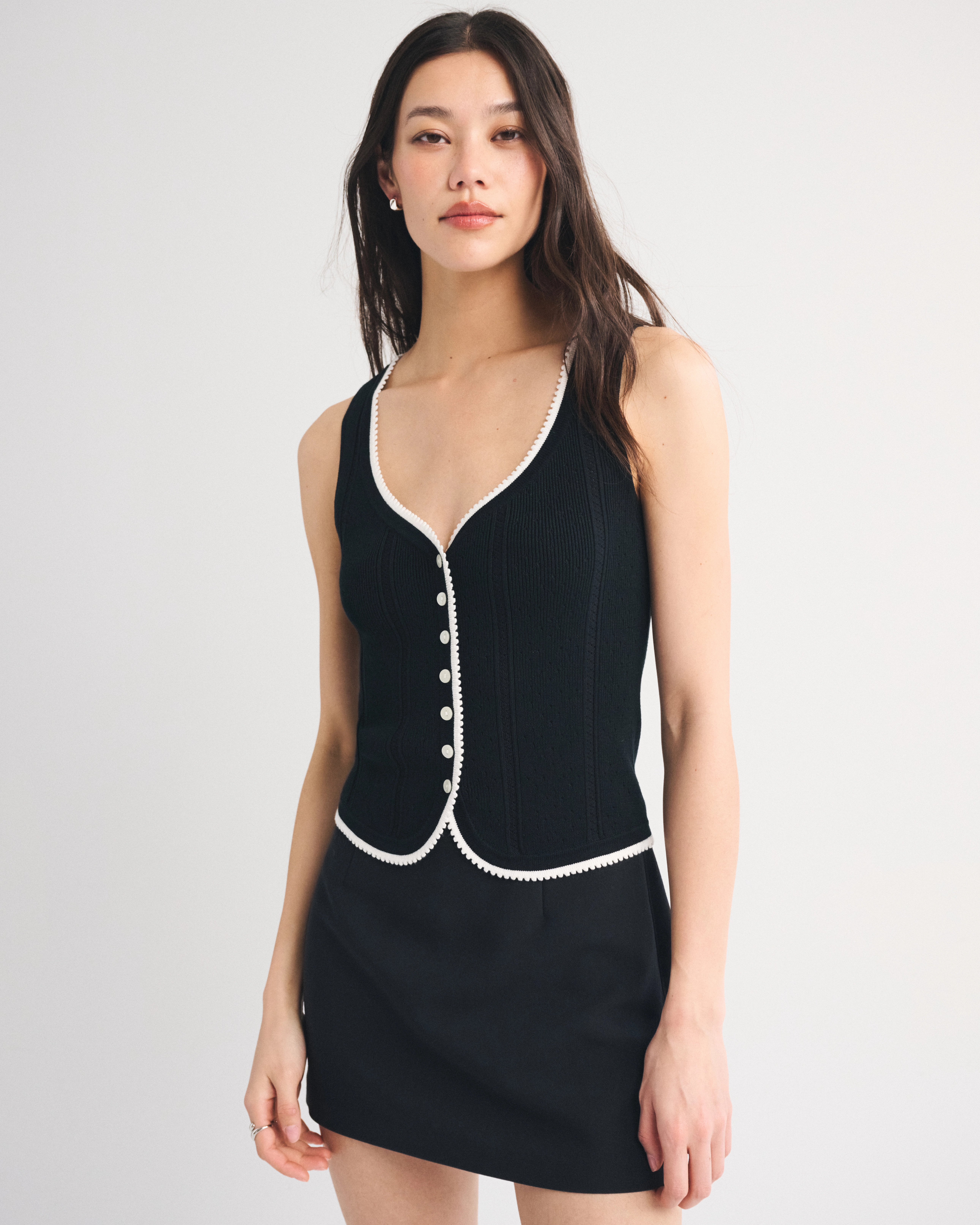 Pointelle Button-Through Sweater Tank | Abercrombie & Fitch (US)