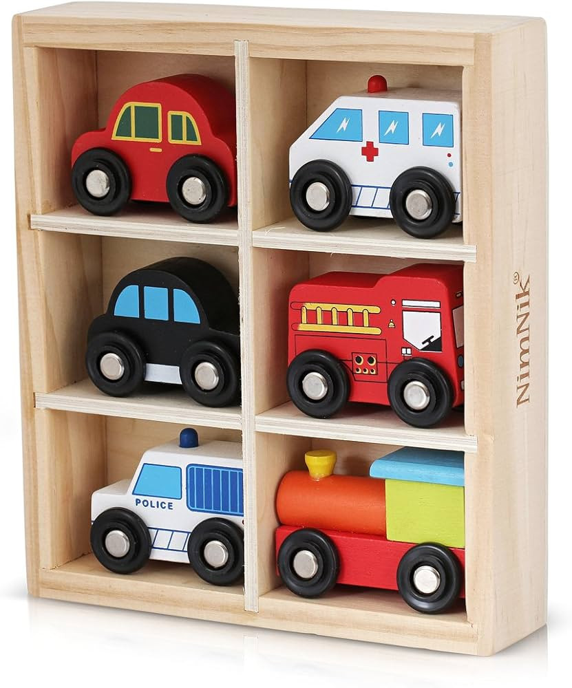NIMNIK Wooden Cars for Toddlers Bus Engine Emergency Vehicles | Small Cars, Mini Transportation V... | Amazon (US)