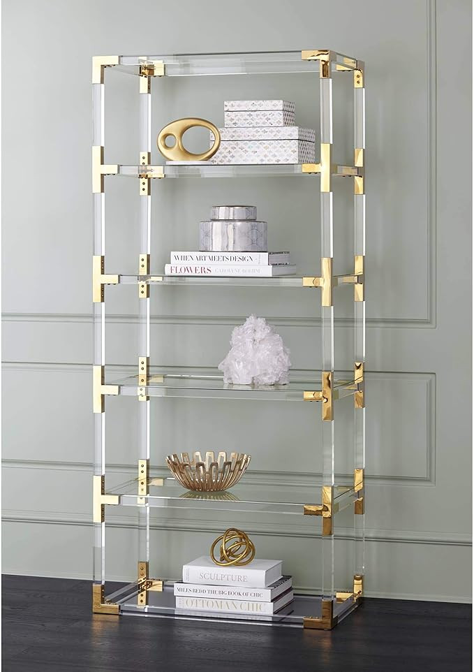Hanna 70 3/4" Clear Acrylic and Gold 6-Shelf Open Bookcase - 55 Downing Street | Amazon (US)
