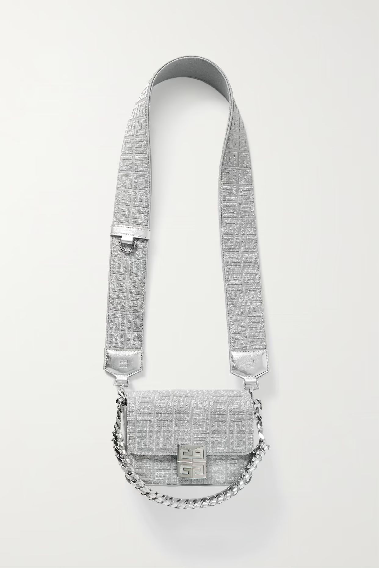 Givenchy - 4g Small Metallic Leather-trimmed Jacquard Shoulder Bag - Silver | NET-A-PORTER (US)
