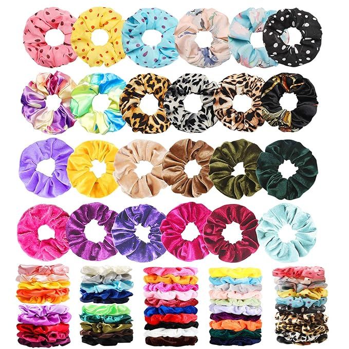 75 Pcs Velvet Hair Scrunchies Silk Scrunchies Chiffon Flower Hair Bands for Women or Girls,Great ... | Amazon (US)