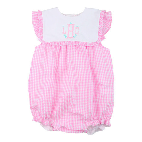Pink Gingham Seersucker Square Collar Bubble | Cecil and Lou
