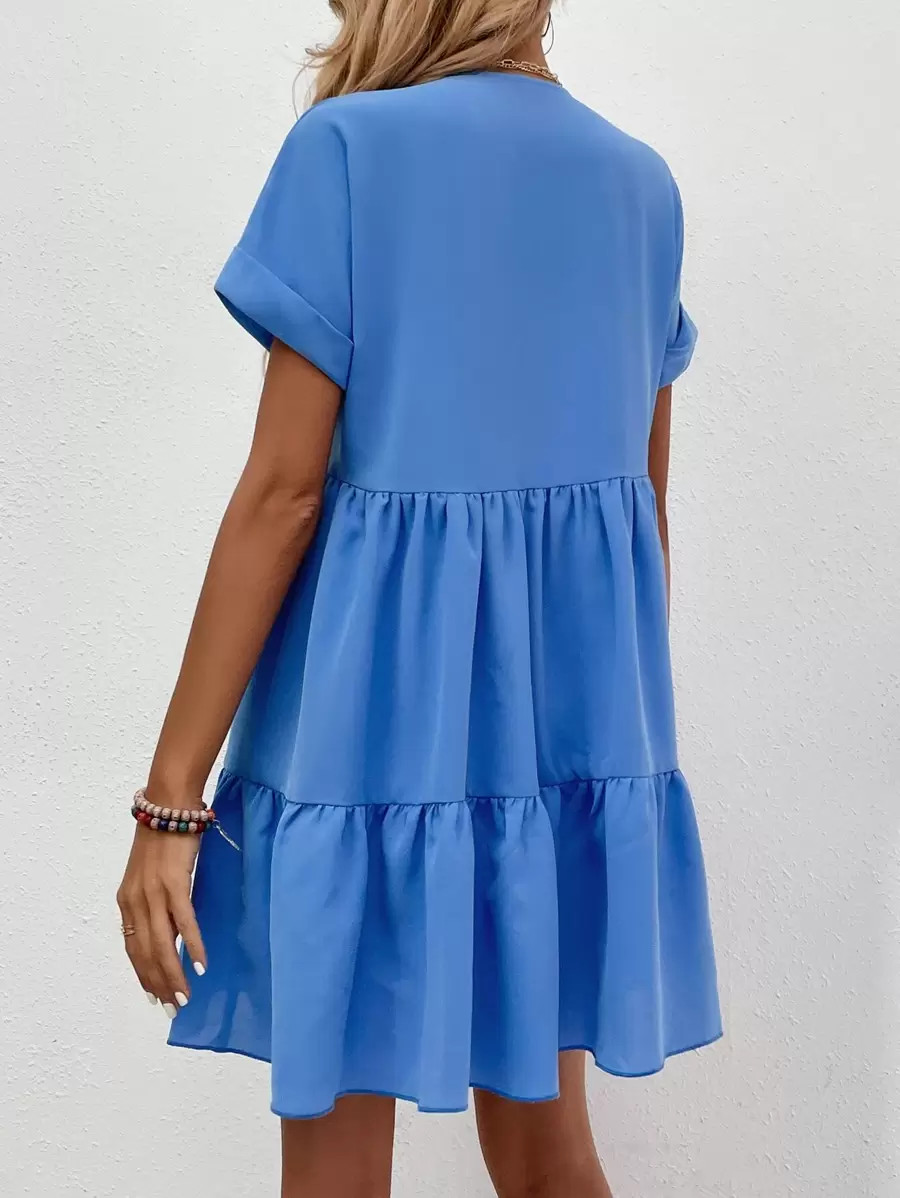 SHEIN Unity Roll Cuff Ruffle Hem Solid Dress SKU: sw2110285131249411(1000+ Reviews)$12.49$11.87Jo... | SHEIN