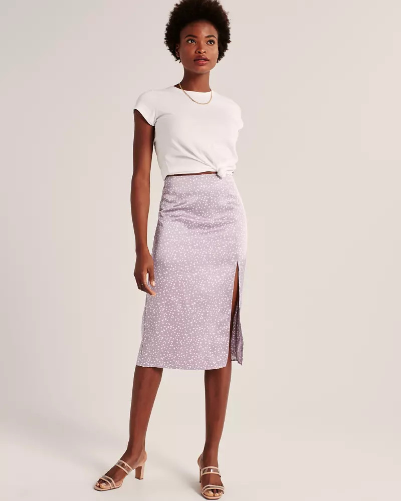 High Slit Satin Midi Skirt | Abercrombie & Fitch (US)