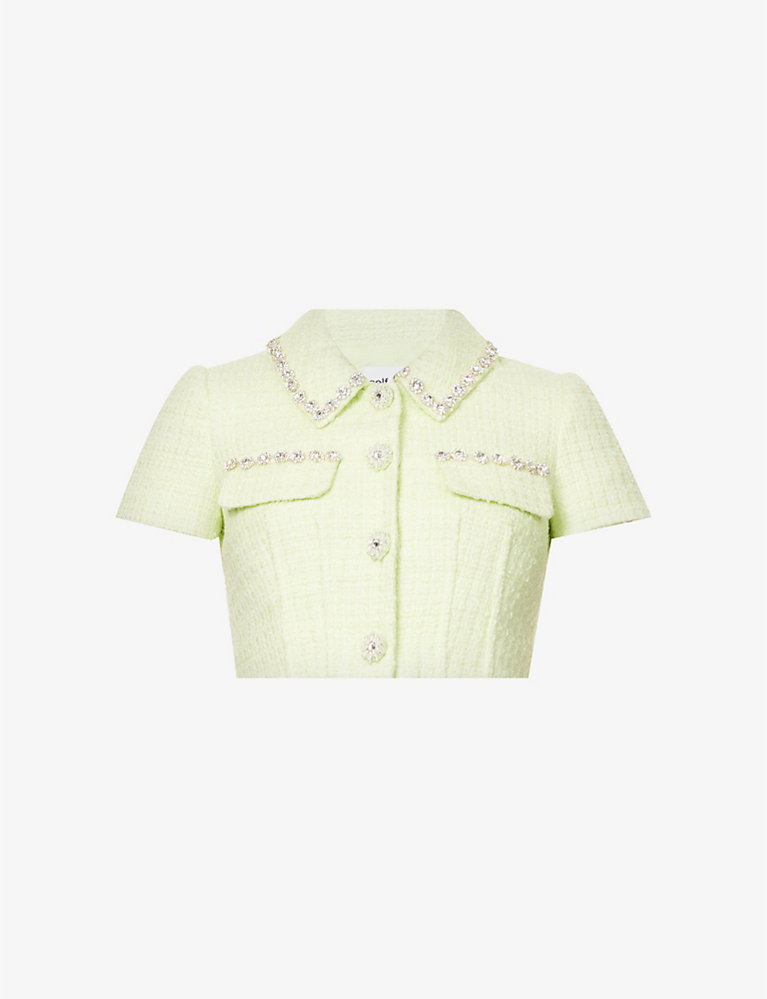Embellished-trim cropped woven top | Selfridges