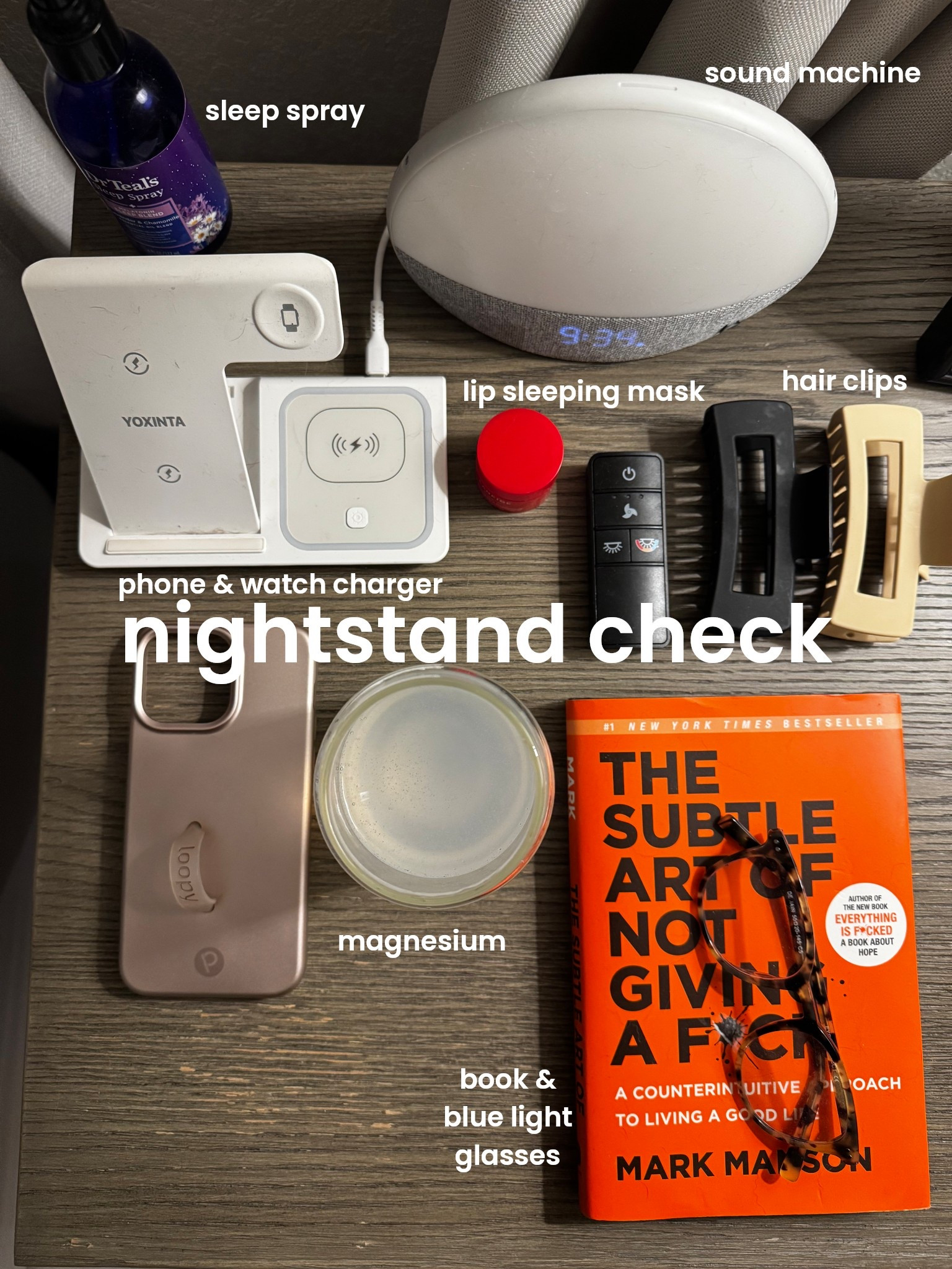 Nightstand check #nightstand #sleep #nighttimeroutine #routine #goodnight #nightroutine #book #bluelightglasses #lipmask #noisemachine #charger #magnesium #momlife #gifts #giftidea #momgifts #adulting

#LTKTravel #LTKHome #LTKBeauty