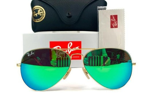 RAY BAN SUNGLASSES AVIATOR RB3025 112/19-GOLD FRAME/GREEN MIRROR LENS-FAST POST | eBay US