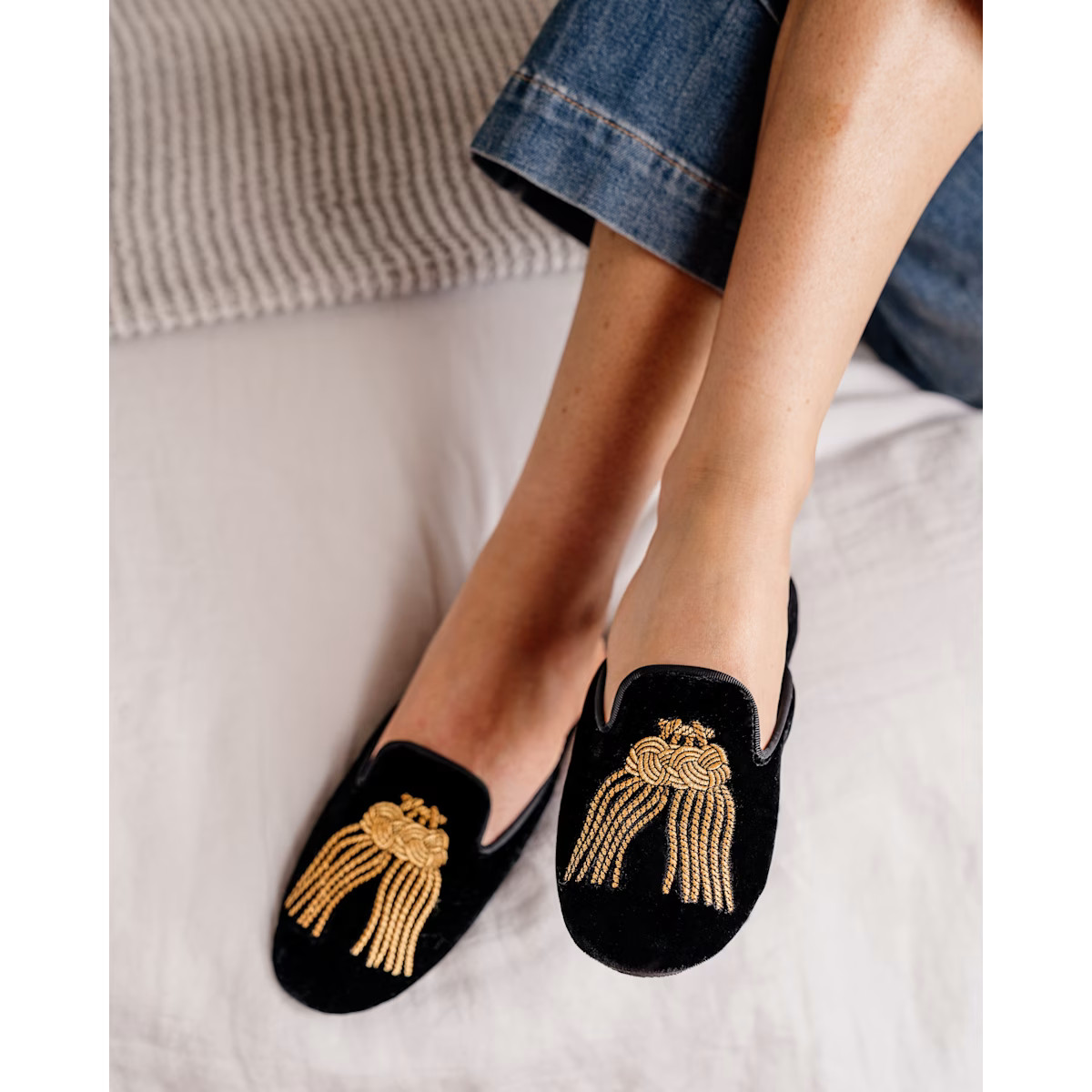 Victoria Embroidered Tassel Slipper | Wolf & Badger (US)