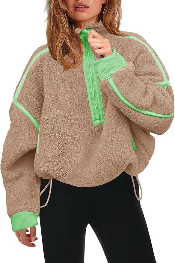 Panadila Womens Half Zip Sherpa Fleece Pullover Soft Oversized Sweatshirt with Pockets Warm Fuzzy... | Amazon (US)