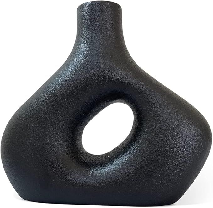 Circle Vase – Matte Black Geometric Donut Vase. Nordic Vase for Stylish Minimalist Home. 8” B... | Amazon (US)