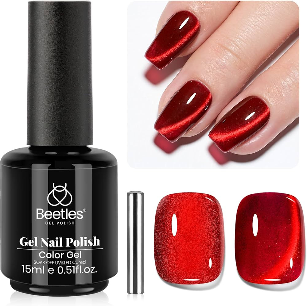 beetles Gel Polish Ruby Red Cat Eye Gel Nail Polish - 15ML Christmas Red Cat Eye Glitter Gel Poli... | Amazon (US)