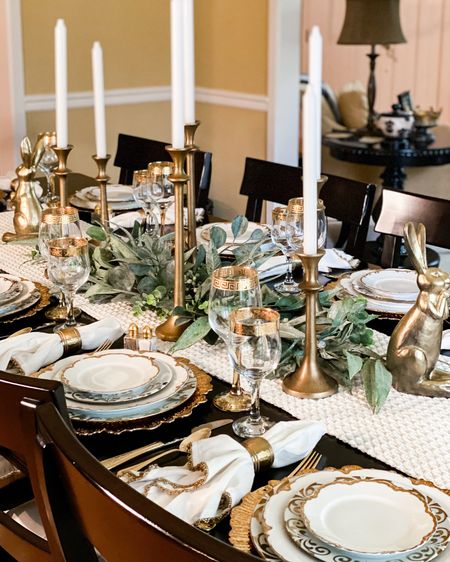 Sharing a more elegant Easter tablescape I created with black and gold at my Washington house for my family! I linked some exact and similar sources for you to recreate! 

#LTKfamily #LTKhome #LTKSeasonal