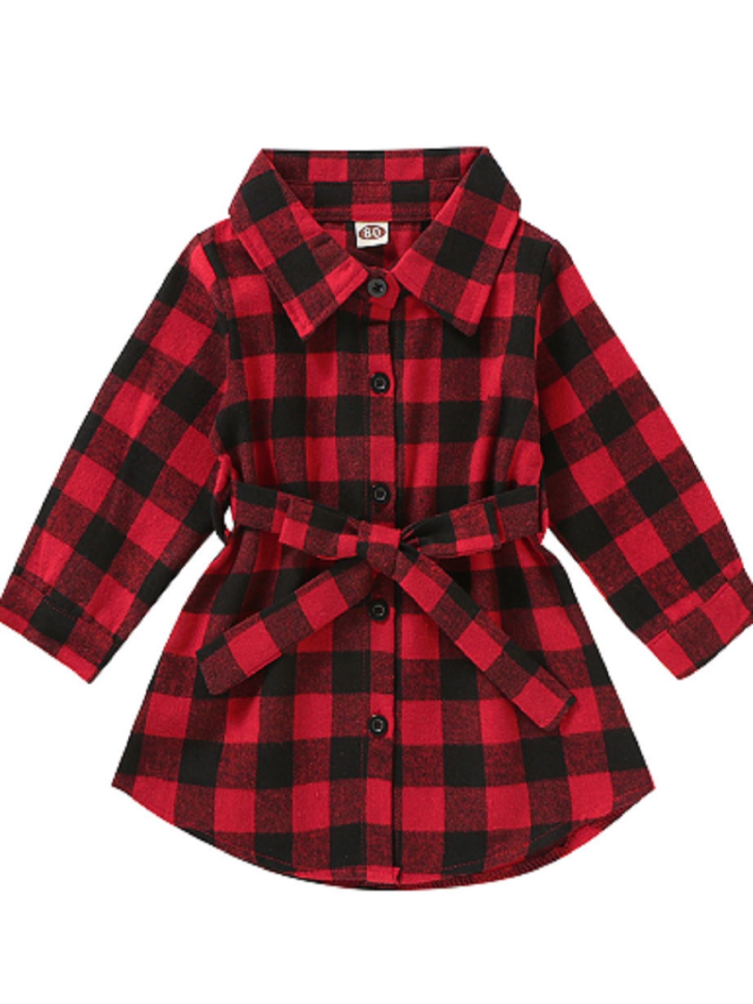 Toddler Baby Girls Christmas Red Tartan Dress Long Sleeve Plaid Belt Shirt Dress | Walmart (US)