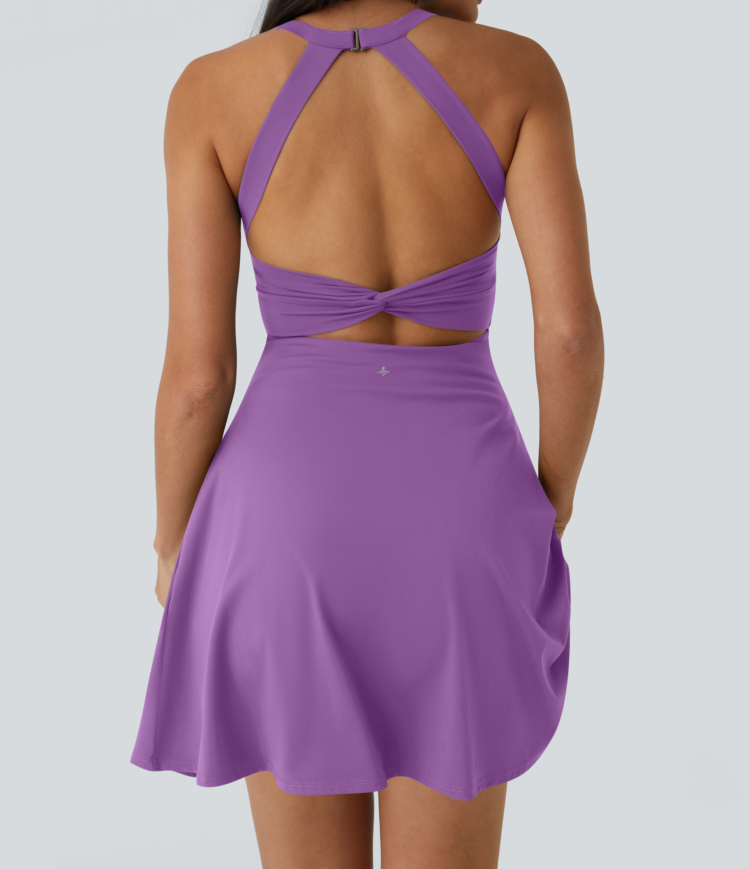Halara Backless Twisted Flare Low Support Dance Active Dress-Longer Length-Easy Peezy Edition A-C Cups Workout Dress - Loka Blue - XS | HALARA