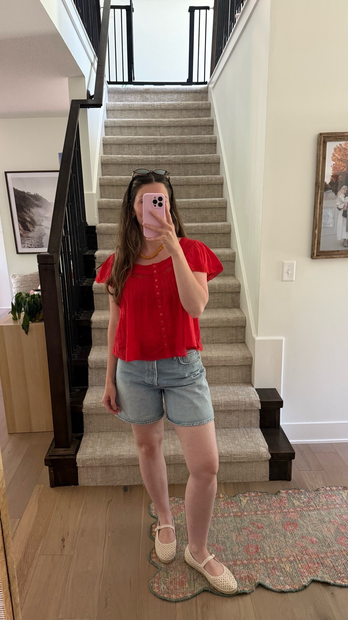 wearing small in top, so lightweight and love the feminine details, few colors in stock! Denim shorts are tts! 

Summer outfit, postpartum friendly

#LTKootd #LTKmomlife