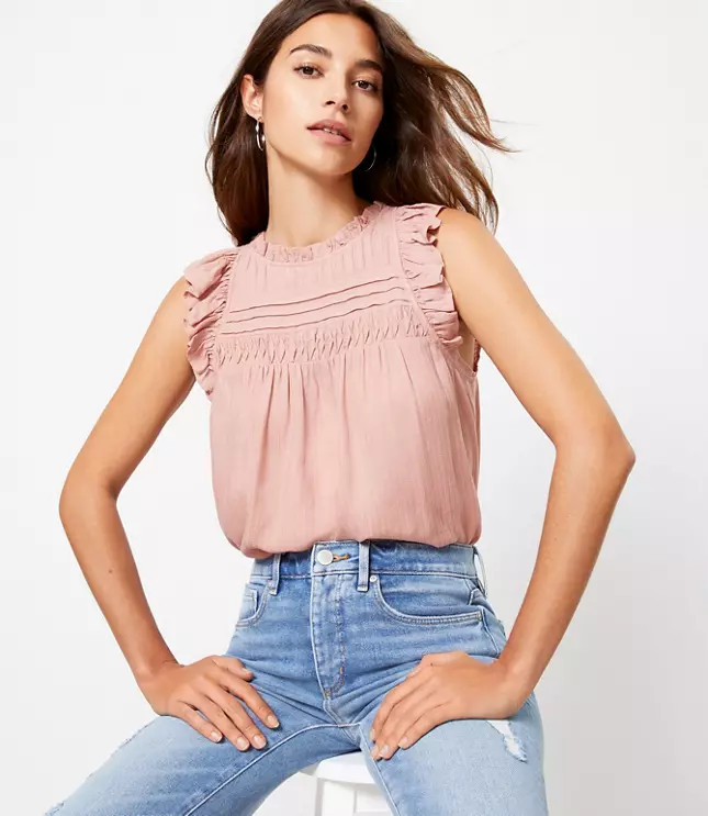 Pintucked Ruffle Shell | LOFT