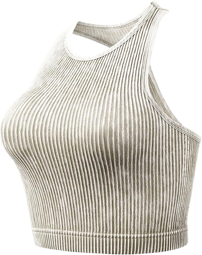 Racerback Sports Bras for Women Padded Thread Knit Padded Seamless High Impact Support for Yoga G... | Amazon (US)