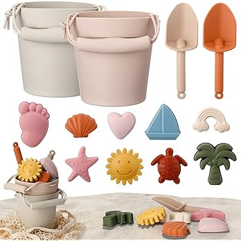 Hungdao 14 Pcs Silicone Beach Toys Travel Beach Set Silicone Sand Toys Include 2 Silicone Bucket ... | Amazon (US)