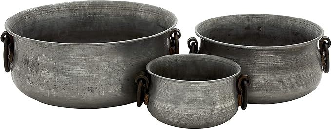 Deco 79 Metal Indoor Outdoor Planter with Ring Handles, Set of 3 7", 10", 13"W, Gray | Amazon (US)