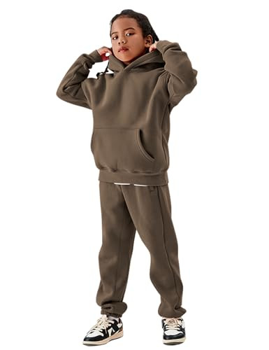 Rousytn Girls Boys Fleece 2 Piece Outfits Hoodie Sweatsuit Oversized Sweatshirt and Sweatpants Set Fall Winter Clothes(Coffee-M) | Amazon (US)