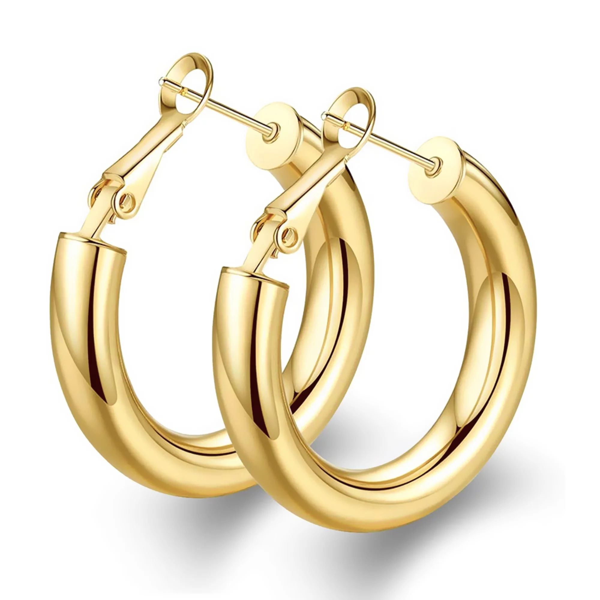 Wowshow Gold Hoop Earrings for Women, 14K Real Gold Plated Chunky Hoops for Girls Light Weight Gi... | Walmart (US)