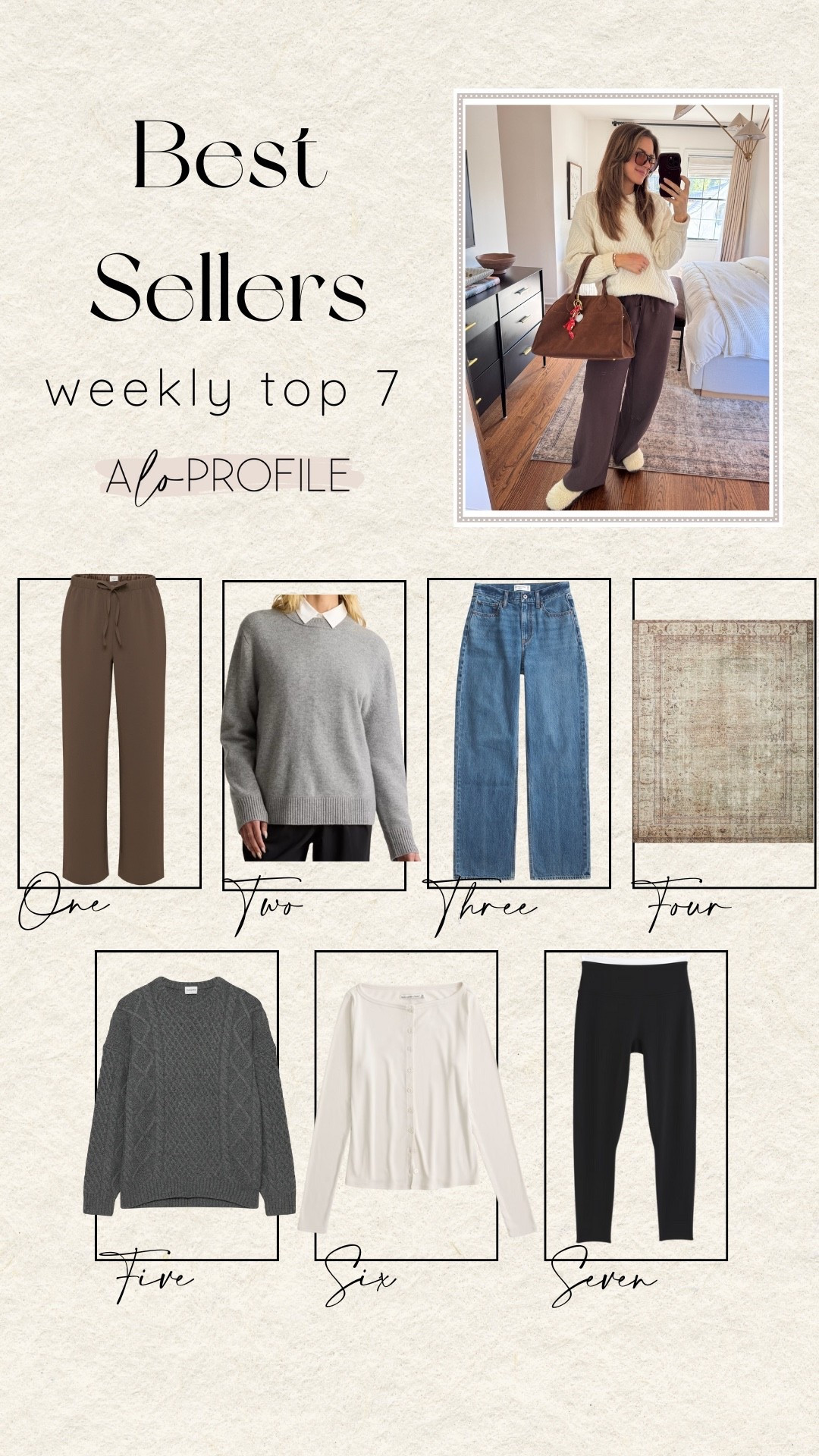 WEEKLY BESTSELLERS✨
1. Pants
2. Sweater
3. Jeans
4. Rug
5. Cableknit sweater
6. Top
7. Leggings

#LTKootd #LTKActive #LTKHome