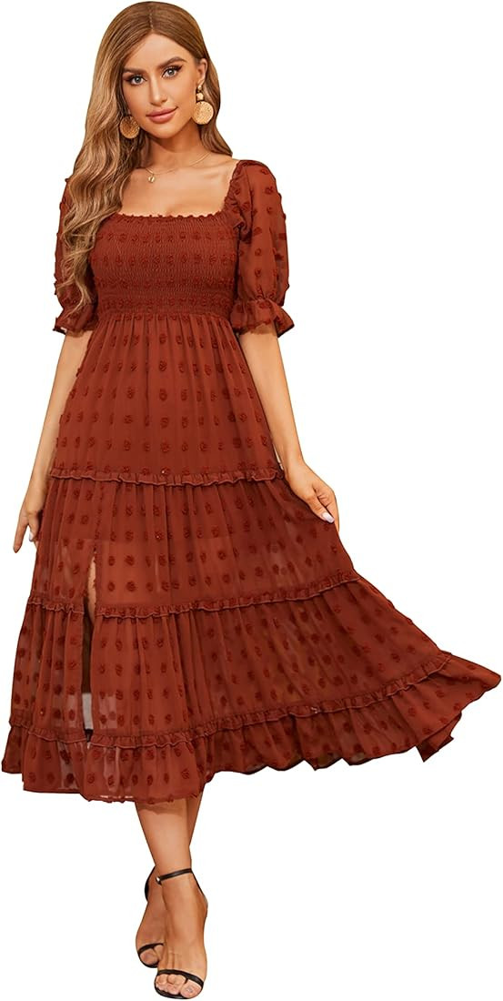 R.YIposha Women's Summer Bohemian Dress Puff Sleeve Ruffled Floral Print Casual Off Shoulder Long... | Amazon (US)