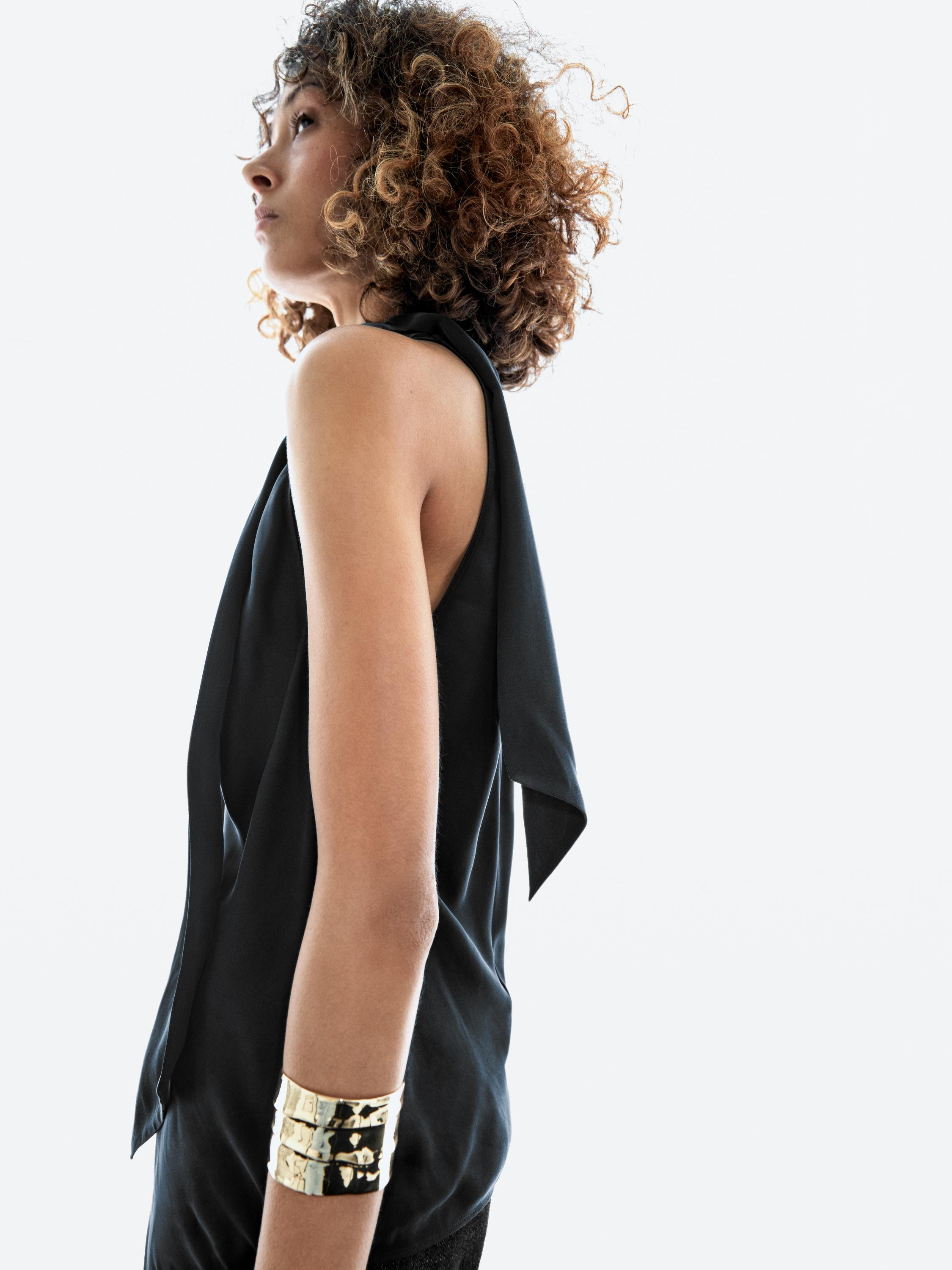 Silk blend top with cowl neck and tie | Massimo Dutti UK