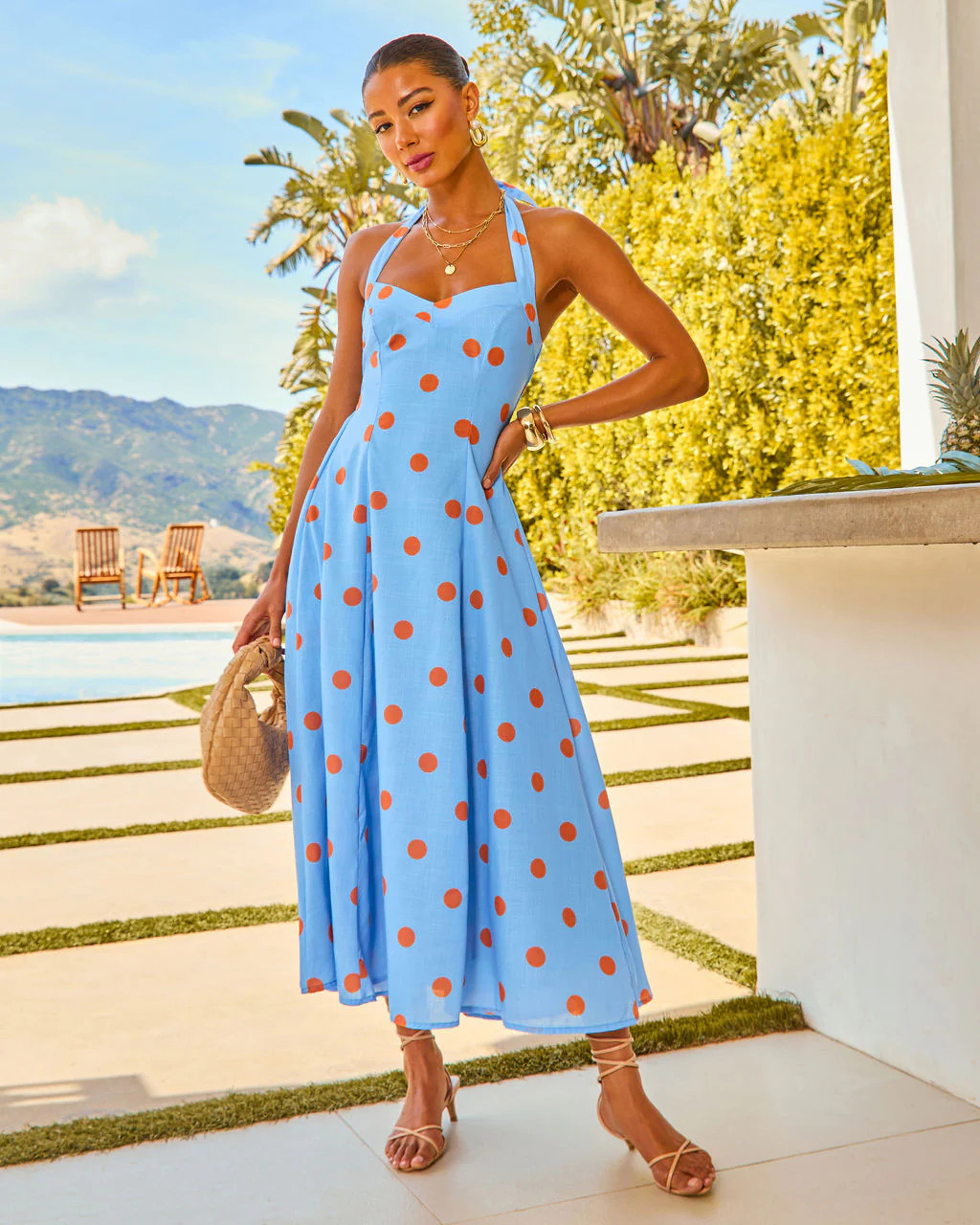 Beach Stroll Polka Dot Halter Midi Dress | VICI