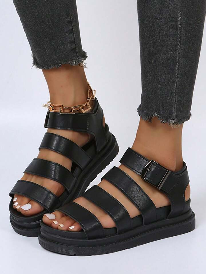 Women's Fashion Belt Buckle Open Toe Thick Platform Sandals, Non-Slip & Comfortable, Beach Shoes,... | SHEIN