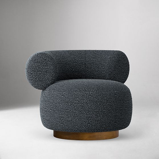 Dillon Rounded Swivel Chair, Black Olive Boucle | West Elm (US)