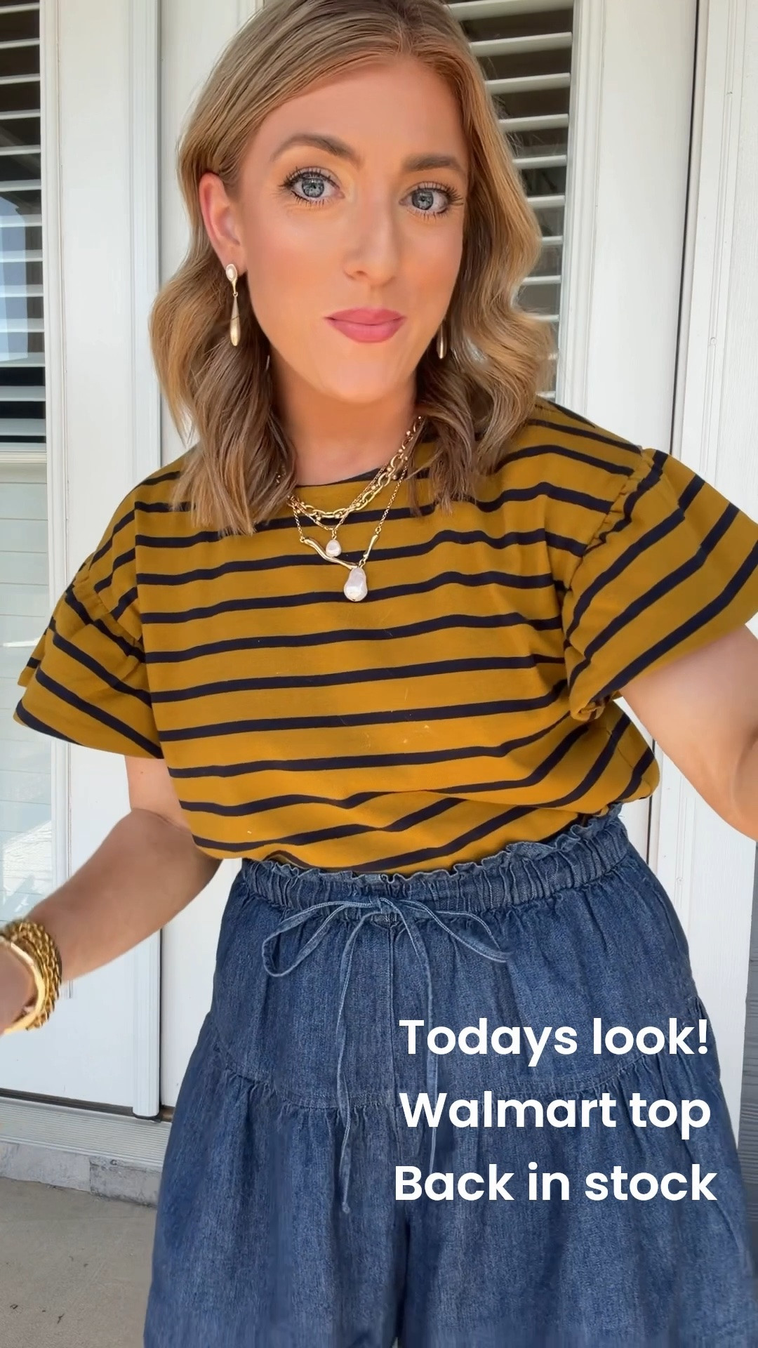 Walmart OOTD 🤎💙 This might be one of my favorite summer-to-fall Walmart outfits yet! This adorable striped Walmart top is BACK IN STOCK in this color and it’s such a good transitional piece to wear now and style straight into cooler weather. It comes in 3 color options too!

I paired it with the cutest denim Walmart shorts for an easy everyday look. I believe these shorts are sold out, so I’ll link a similar option! And can we talk about the sneakers?! 😍 They’re NEW at Walmart and the colors are the perfect match with this top. Such a cute head-to-toe affordable Walmart fashion find!

#WalmartFashion #WalmartFinds #WalmartStyle #WalmartFashionFinds #WalmartNewArrivals #WalmartOutfit #WalmartOOTD #AffordableFashion #AffordableStyle #SummerToFall #TransitionalStyle #SummerToFallOutfits #CasualOutfitIdeas #MomStyle #EverydayStyle

#LTKootd #LTKPetite #LTKmomlife