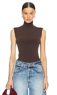 Norma Kamali Slim Fit Sleeveless Turtleneck Top in Chocolate from Revolve.com | Revolve Clothing (Global)