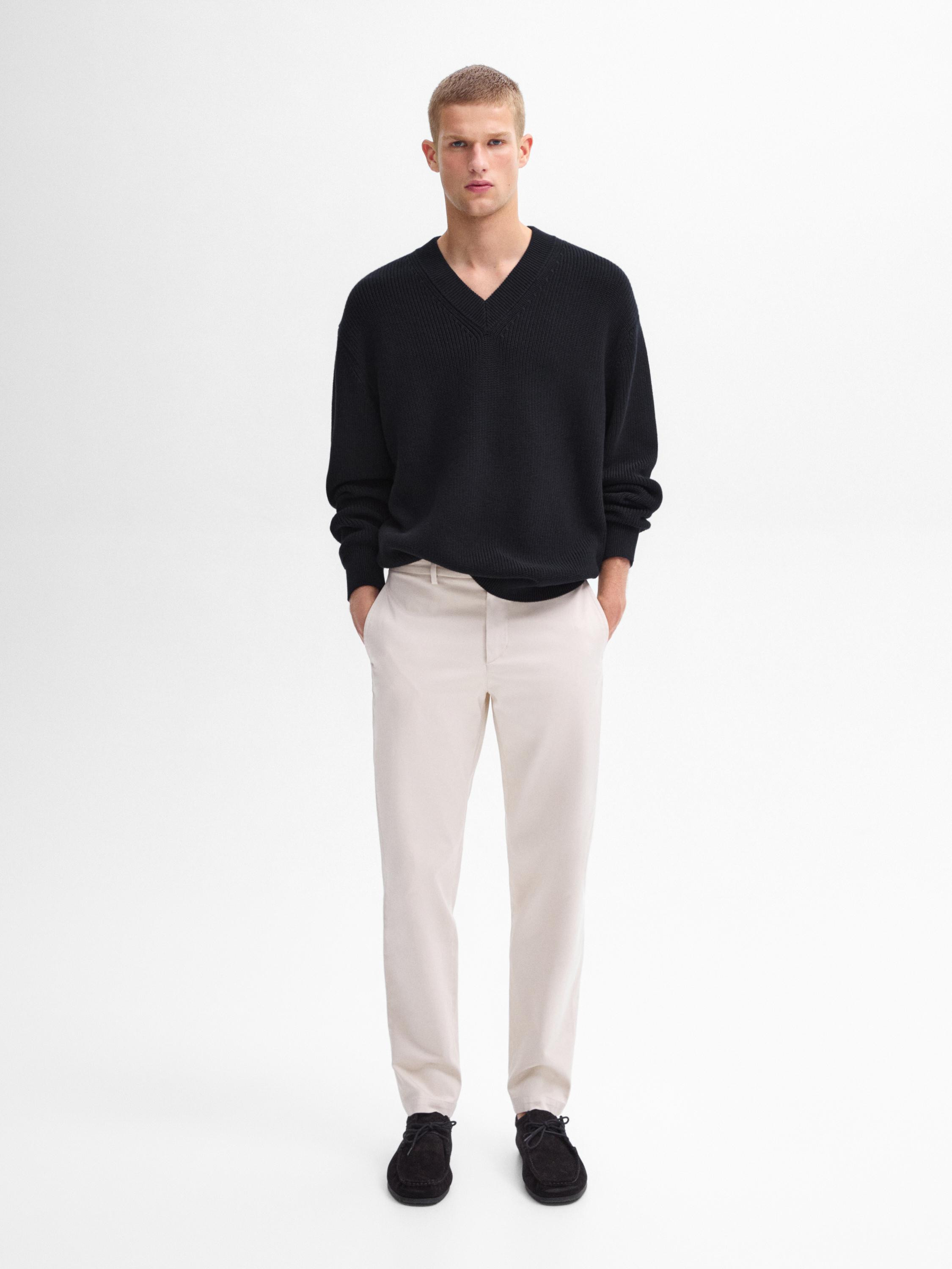 Tapered fit cotton chino trousers | Massimo Dutti UK