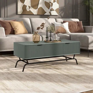 DH BASIC Modern 42-inch 2-Drawers Coffee Table with Metal Legs by Denhour - Sage Green | Bed Bath & Beyond