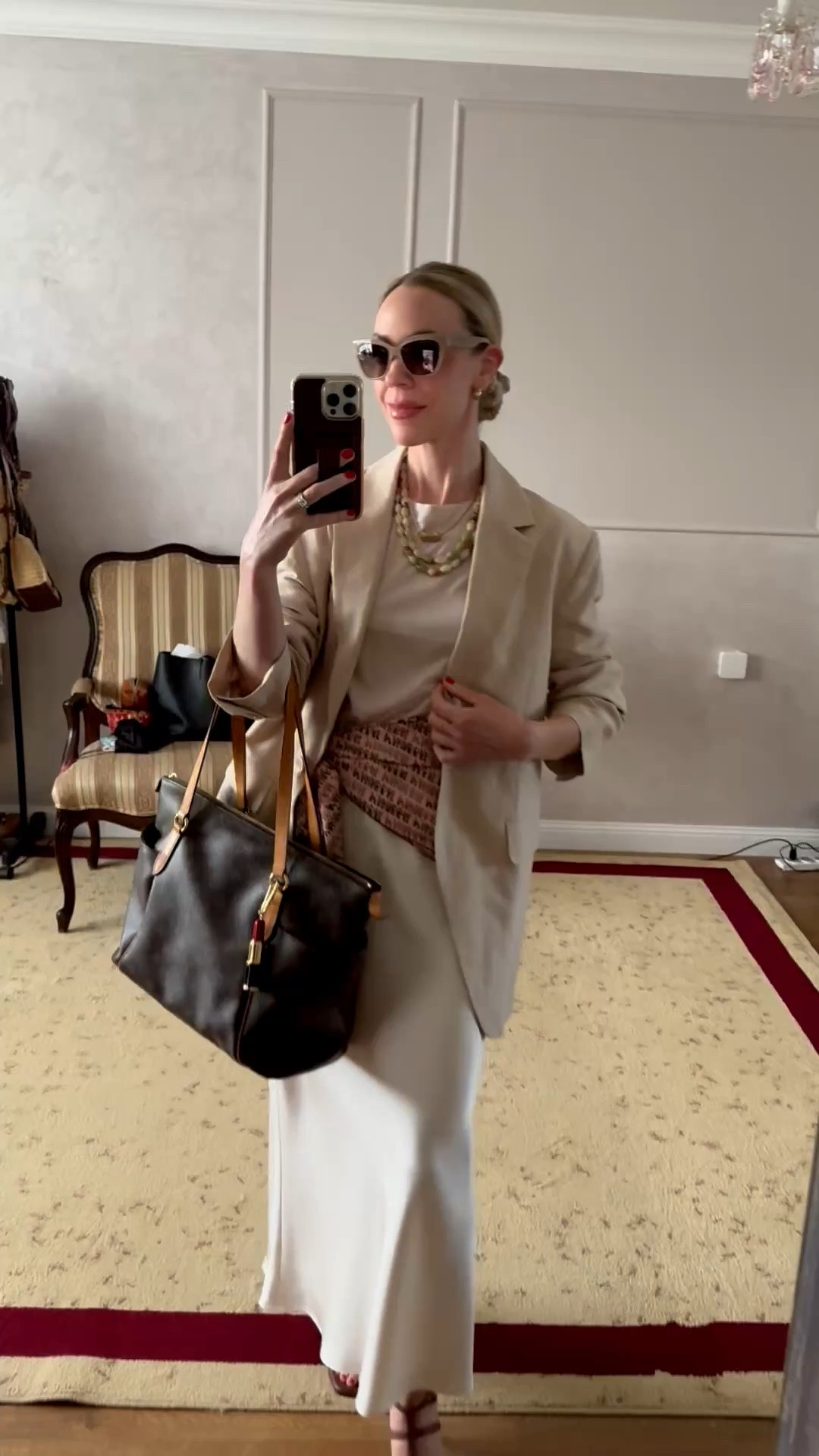 Summer workwear, business casual outfit, linen blazer, silk scarf tied at waist, satin midi skirt, date night outfit

#LTKWorkwear #LTKOver40 #LTKSeasonal