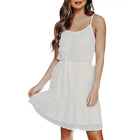 2022 Clearance White Dress Spaghetti Strap Dress For Women Bandage Dress Summer Dress Women Solid Ja | Walmart (US)