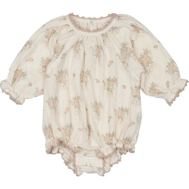 Wild Wawa | Gauze Romper w/ Crochet Trim, Parfait Pink (Multicolor, Size 6-12M) | Maisonette | Maisonette