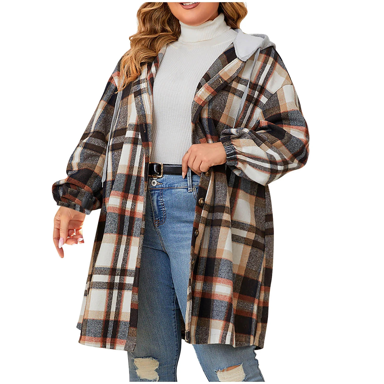 Fashion Plaid Botton Jackets for Womens 2024 Plus Size Versatile And Casual Checkered Long Sleeve... | Walmart (US)