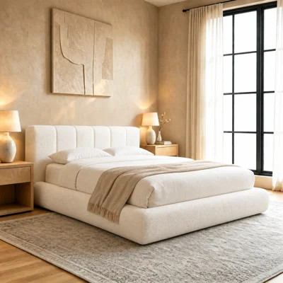 Luxurious Cloudsoft Bouclé Compressed Upholstered Platform Bed | Wayfair North America