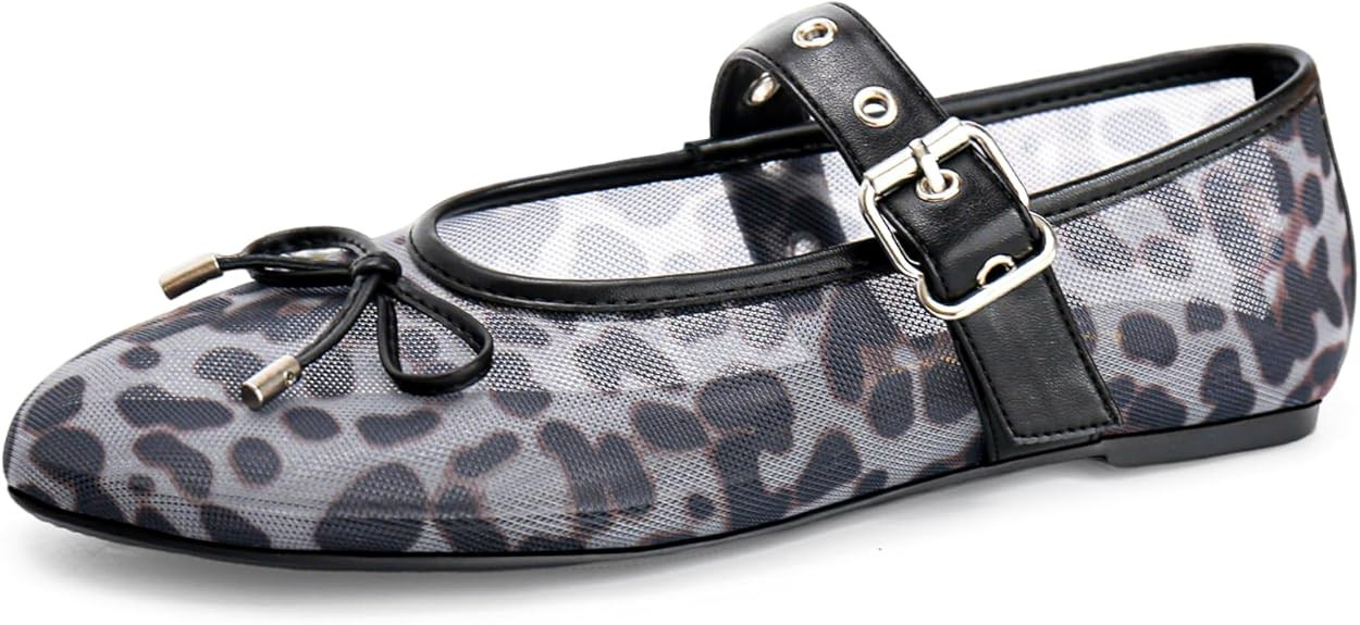 Leopard Flats for Women Mesh Flats Ballet Flats Mary Jane Flats Women's Dress Shoes Ballet Shoes | Amazon (US)