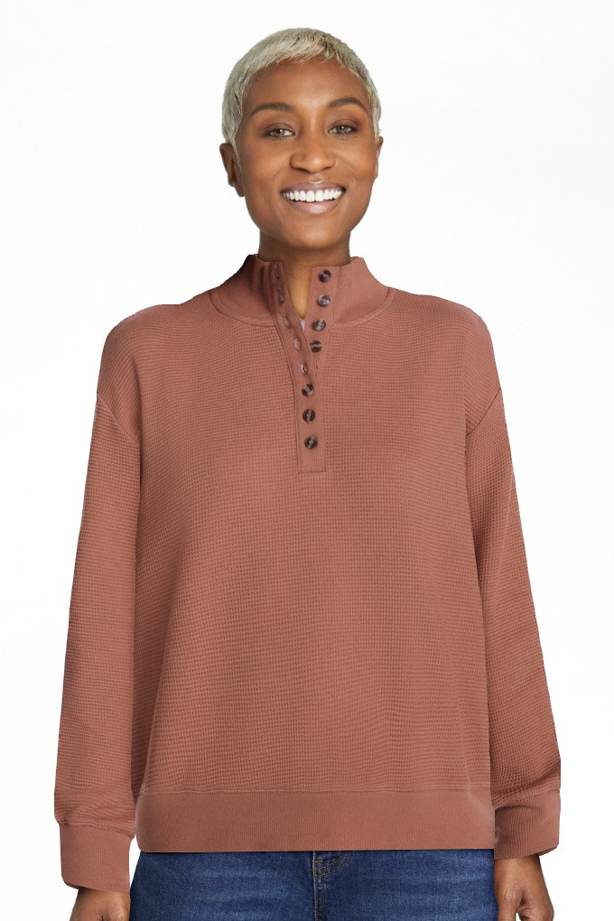Scenario Women's and Women's Plus Waffle Knit Button Top with Long Sleeves, Sizes XS-4X | Walmart (US)