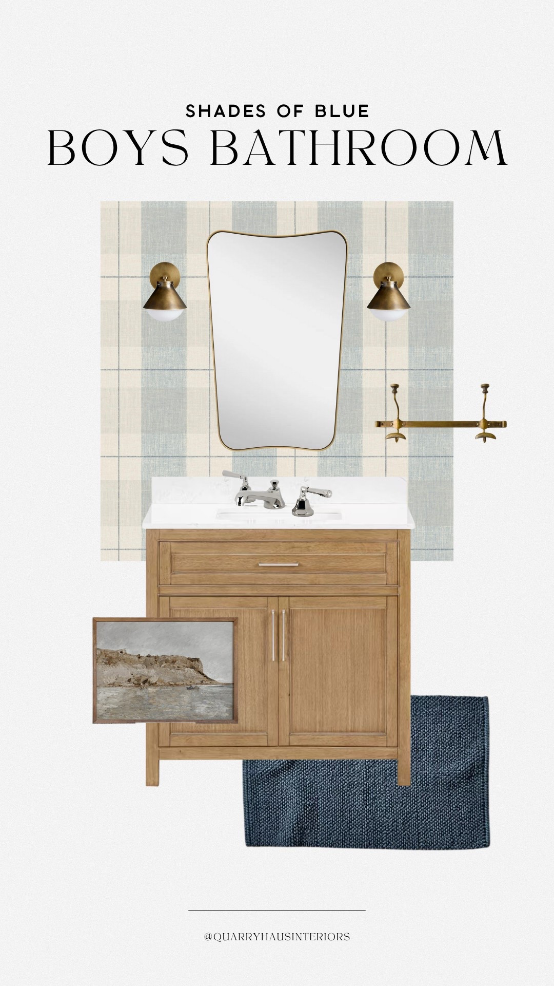 Blue boys bathroom design 💙 I love this peel and stick wallpaper and the brass sconces ✨

#LTKKids #LTKHome