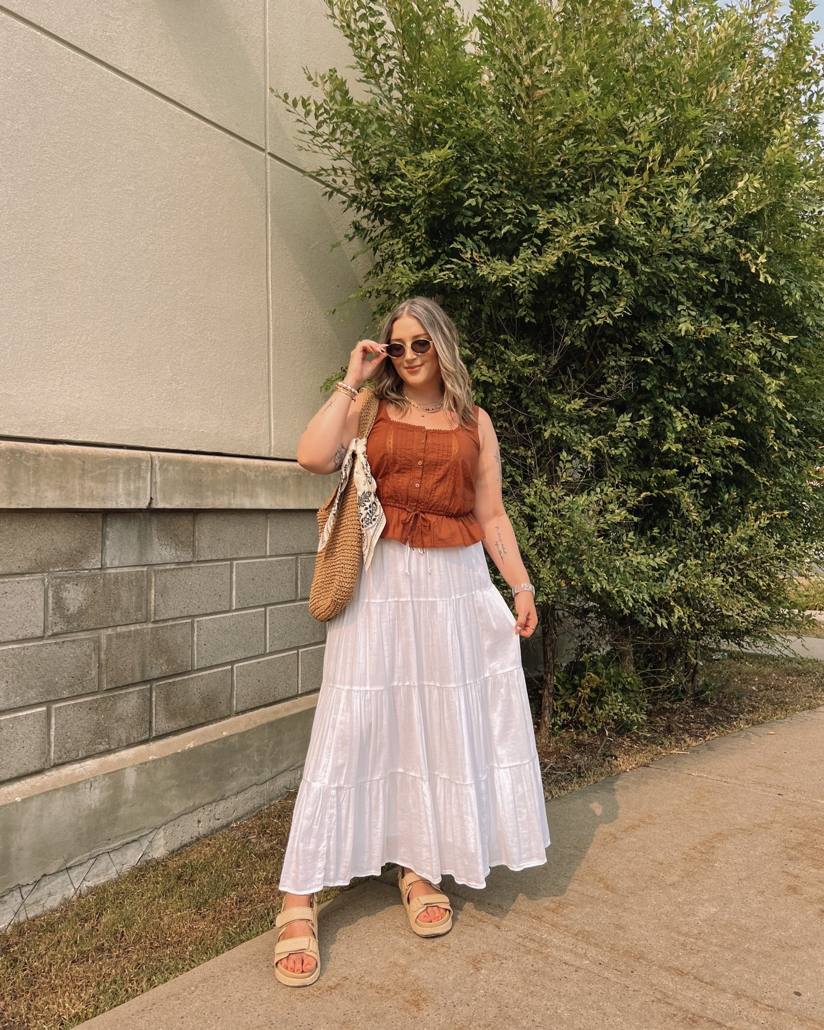 Simple summer outfit! Sized down to M in the tank top. My white maxi skirt is old, linked similar options. Sandals are super comfy but run a little big, I’m usually a 9.5-10 and wear a 9.

#LTKsummer #LTKsale #LTKmidsize