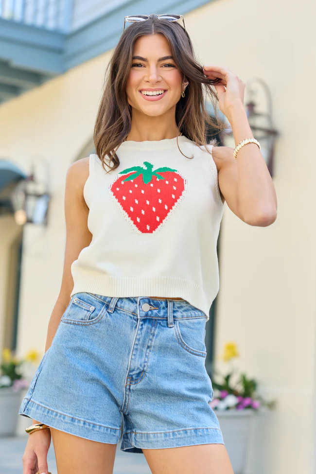 Strawberry Cropped Sweater Tank | Pink Lily