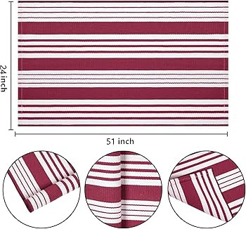 USTIDE Red and White Striped Rug 23.6'' x51''Cotton Hand-Woven Area Rug Washable Welcome Mats for... | Amazon (US)