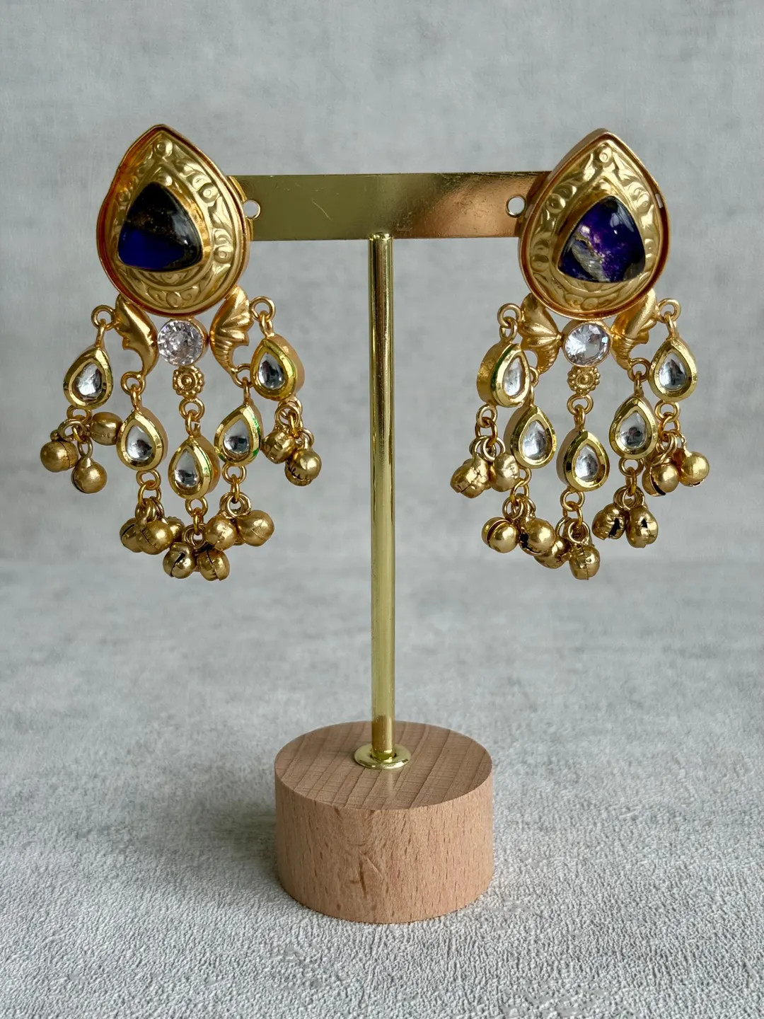Ayura Designs Arheer Earrings – Violet Marble with Kundan Detailing with Antique Gold Ghungroos | Etsy (US)
