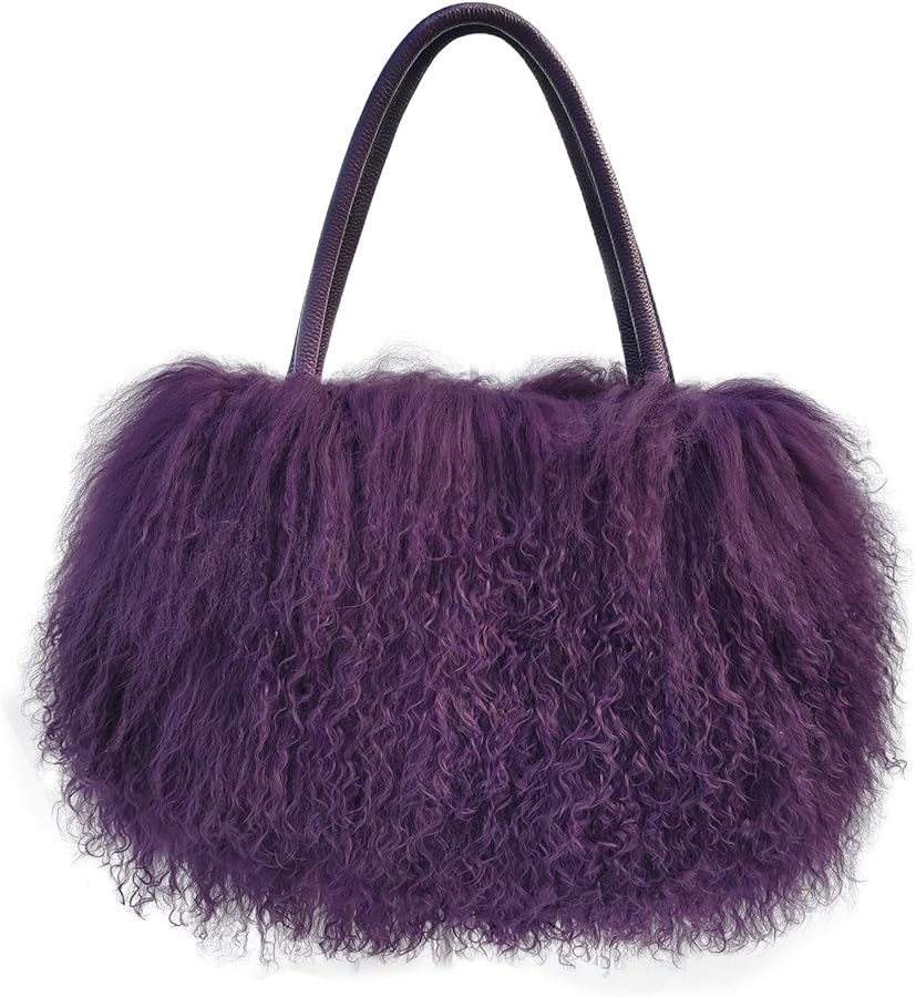 FINILUO Women Luxury Real Lamb/Mongolian Flush Wool Fur With Genuine Leather Handles Handbag | Amazon (US)