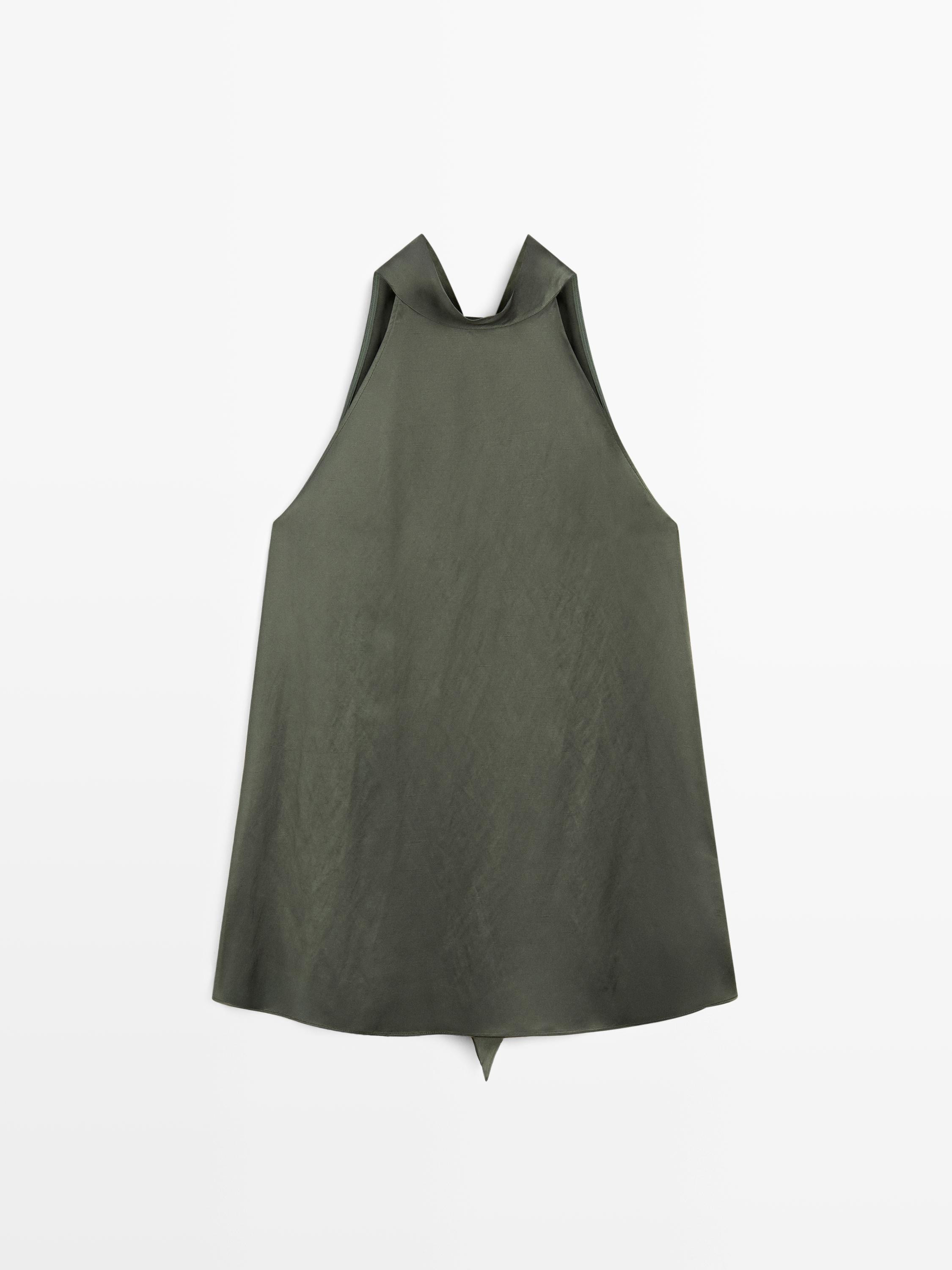 Satin halter top with tie detail | Massimo Dutti UK